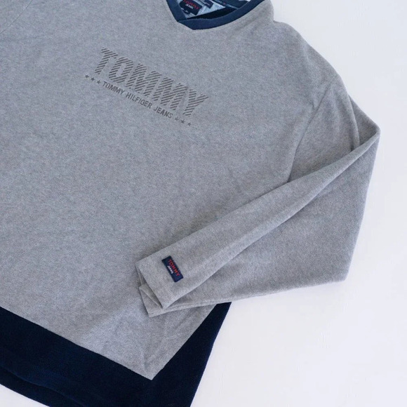 Tommy Hilfiger Vintage Y2K Blue & Grey V-Neck Sweater ~XLarge - Picture 11 of 11